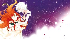 Night Stars dress Profile white hair bows long hair anime girls 