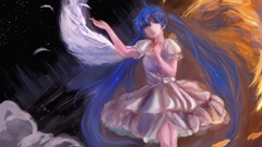 Night Stars fire smoke wings feathers dress flames bows 