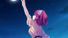 Night Stars red moon Ribbons anime girls short hair tsubaki 