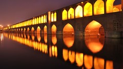 Night water light Bridges architecture historic iran 33 bridges 