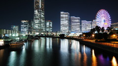 Night water lights reflection wheel beautiful Docks