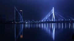 Night water lights Riga daugava