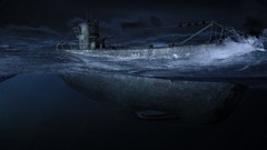 Night water ocean War submarine shift digital art u-boat