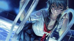 Night water Stars glasses bathing wet water drops schoolgirls 