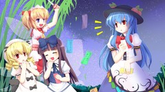 Night wings brown red eyes blue hair long hair anime girls 