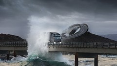 Norway Volvo Bridges waves trucks vehicles Atlanterhavsveien