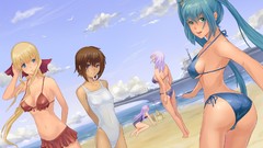 Ocean Anime white hair Beaches blondes anime girls blue eyes 