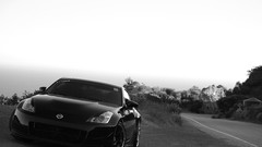 Ocean cars canyon Nissan roads monochrome races nissan 350z 
