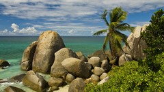 Ocean Islands Seychelles palm trees rocks Beaches