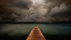 Ocean piers alone man