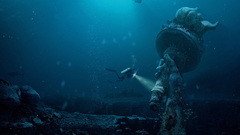 Ocean post-apocalyptic diver fish