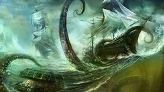 Ocean waves tentacles ships