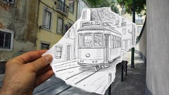Old tram Europe vintage buildings Ben Heine Pencil Vs Camera