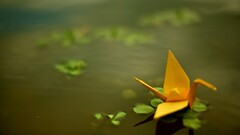 origami paper cranes pond