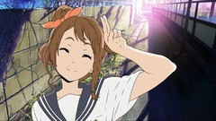 Outdoors anime girls closed eyes brunettes school uniforms 