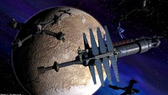 Outer space planets spaceships