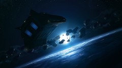 Outer space planets spaceships