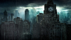 Overcast city skyline apocalyptic