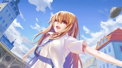 Paint Anime tie smiling long hair anime girls brown eyes 