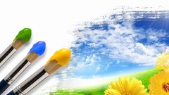paintbrushes Flowers yellow flowers sky canvas clouds artwork