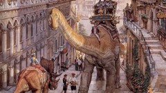 Paintings cityscapes Dinosaurs artwork