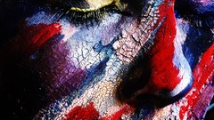 Paintings colors Wood faces closed eyes face paint artwork