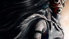 Paintings masks anime girls fan art princess mononoke digital 