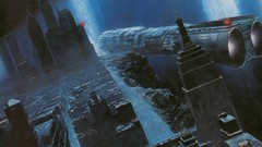 Paintings spaceships science fiction cityscapes artwork 