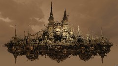 Palace sepia Utopia buildings drawings sculptures digital art 