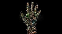 Palm teeth Monsters hands black background creatures slime 