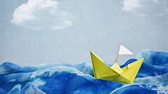 paper boats painting Sea waves flag artwork
