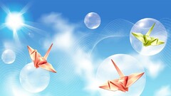 paper cranes bubbles vector art lens flare