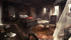 Paper interior feathers beds sunlight bookshelf wooden floor 