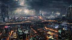 Paris cityscapes futuristic cyberpunk