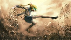 Particles weapons Shoes Knives blondes skirts long hair anime 