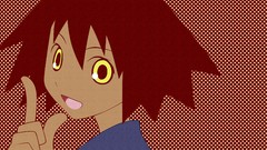 Patterns red background faces anime girls short hair yellow 