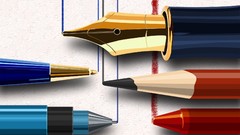 Pencils lines pens multicolor vectors fountain pens