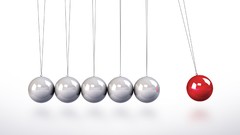 Pendulum cradle 3D renders Newton's cradle metal balls red 