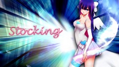 Photoshop wings stockings blue hair long hair anime girls blue 