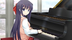 Piano instruments long hair blue eyes brunettes seifuku game cg 