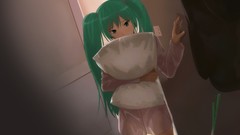 Pillows doors green eyes indoors hatsune miku bangs vocaloid 