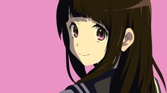 Pink background faces long hair pink eyes anime girls school 