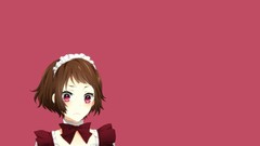 Pink background pink eyes anime girls brunettes short hair 