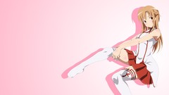 Pink background skirts long hair anime girls brunettes braids 