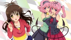Pink hair anime girls brunettes yellow eyes yuuki mikan purple 
