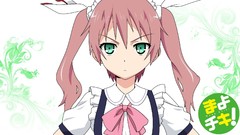 Pink hair anime girls green eyes mayo chiki twintails usami 