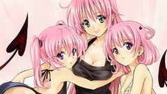 Pink hair anime girls lala satalin deviluke purple eyes tails 