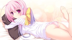 Pink hair anime girls mikagami mamizu purple eyes underwear 