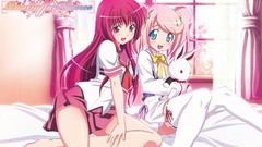 Pink hair anime girls seifuku stuffed animals ara thigh highs 