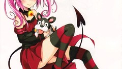 Pink hair anime girls to-love-ru Simple Background striped 